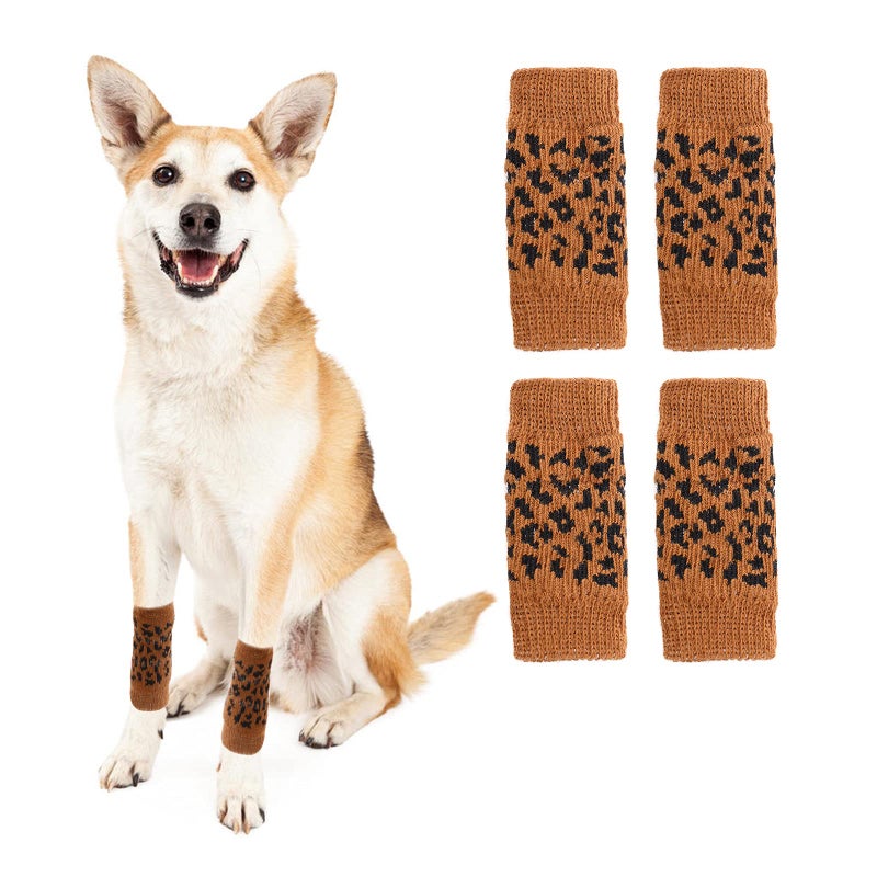ROZKITCH Dog Leg Wound Cover, 2PCS Front Leg and 2PCS Back Leg Knee, Dog Elbow Wrap, Dog Leg Warmer Wrap Protector, Pet Elastic Knitted Breathable Protective Socks Khaki XL - Image 1